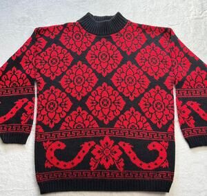 Adele knitwear 1980s vintage red & black geometrical women’s sweater size medium
